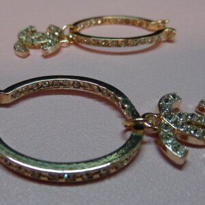 Gold Crystal Upcycle/Repurpose CC Zip Charm💗w/Pave Inside & Out Hoops Earrings